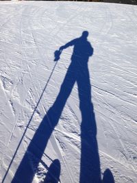 Shadow of person on field during winter