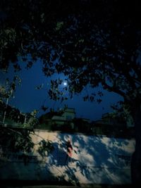 Low angle view of trees and buildings against sky