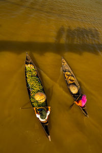 High angle view of yellow floating on water