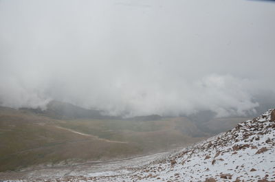 Scenic view of snow covered mountains