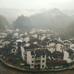 High angle view of town in the mountains