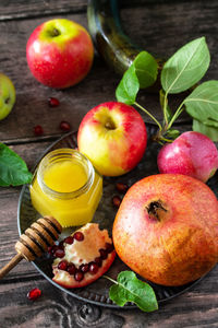 High angle view of apples on table