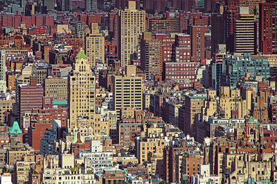 High angle view of modern buildings in city