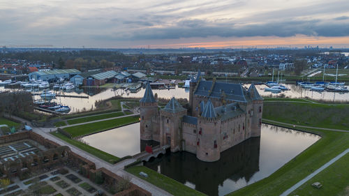View from above of muiderslot castle. one of the best preserved and restored medieval castles