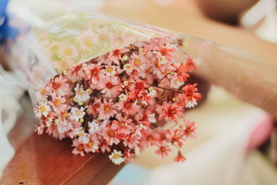 Close-up of pink bouquet on table