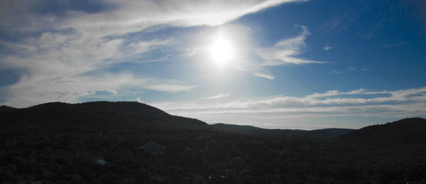 Scenic view of mountains against cloudy sky