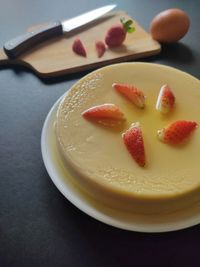 High angle view of dessert on table