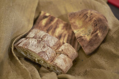 High angle view of bread on table