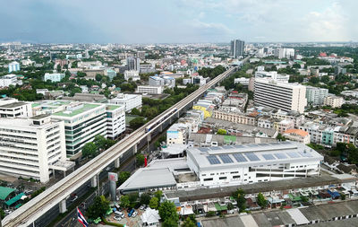 High angle view of buildings in city