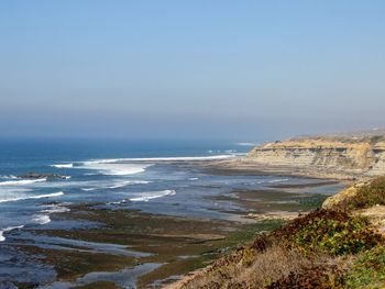 Scenic view of beach against clear sky