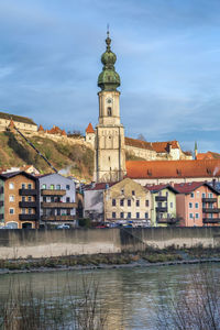 View of burghausen from salzach river, upper bavaria, germany