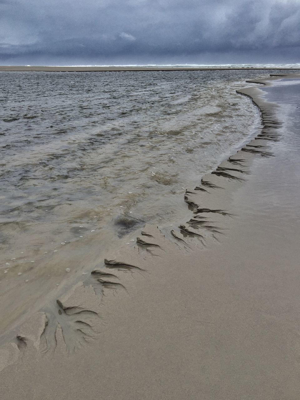 FOOTPRINTS ON SANDY BEACH AGAINST SKY