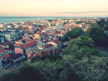 High angle view of townscape against sky