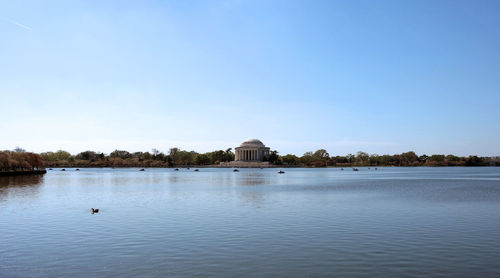 View of lake against clear sky