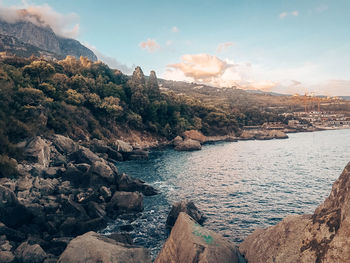 Scenic view of lake against sky