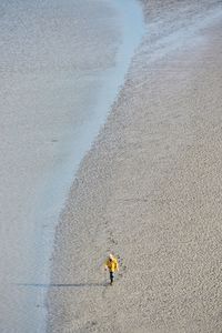 High angle view of man walking on beach