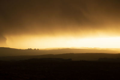 Scenic view of silhouette mountains against sky at sunset