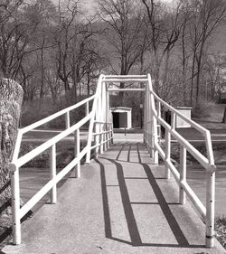 Empty footbridge with trees in background