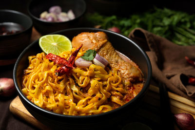 Close-up of food in bowl on table