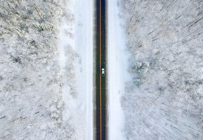 Truck in the middle of a winter forest