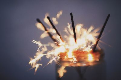 Close-up of illuminated sparklers