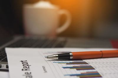 Close-up of coffee cup on table