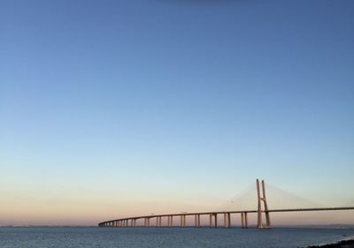 View of suspension bridge against clear sky