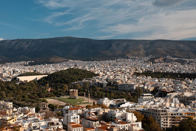 High angle view of townscape against sky