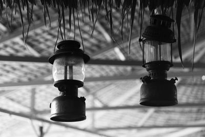 Low angle view of lantern hanging on street