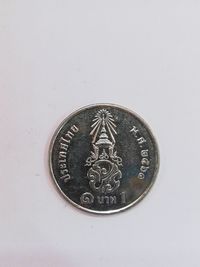 Close-up of coin against white background