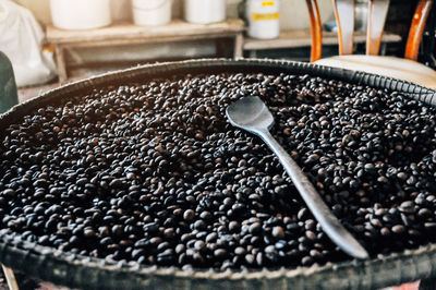 High angle view of coffee beans on table