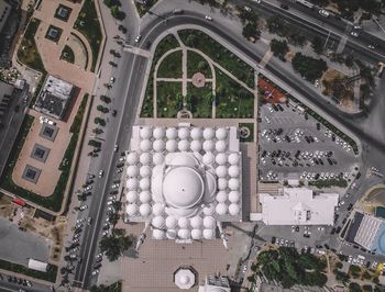 High angle view of street amidst buildings in city