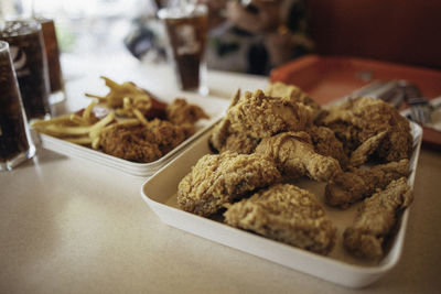 Close-up of cookies in plate on table