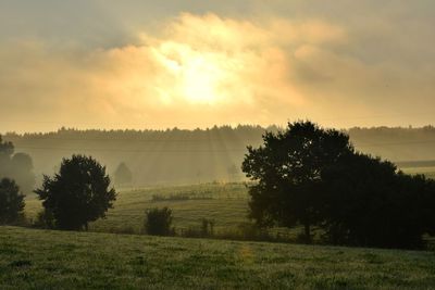 Scenic view of field against cloudy sky