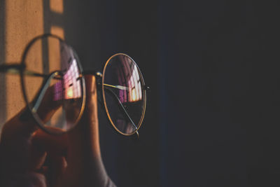 Close-up of eyeglasses on glass