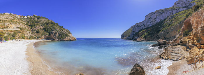 Scenic view of sea against clear blue sky