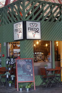 Information sign on table in restaurant