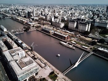 Aerial view of cityscape with river