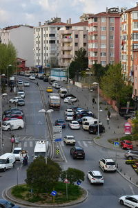 High angle view of traffic on city street