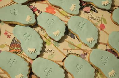 High angle view of cookies in plate