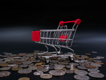 Red wicker basket in store