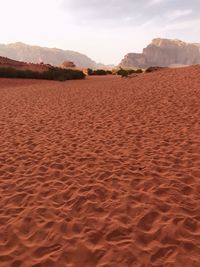 Traces in the sand of wadi rum desert in jordan