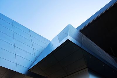 Low angle view of modern building against clear sky