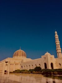 Mosque of building against blue sky in oman