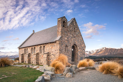 The church of good shepherd in late winter . lake tekapo, canterbury, new zealand south island.