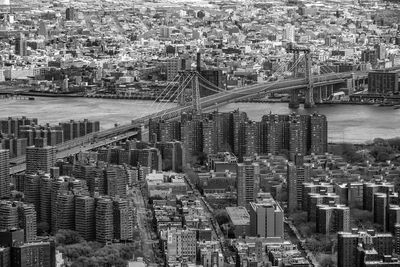 High angle view of george washington bridge and cityscape