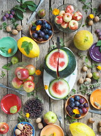 High angle view of fruits on table