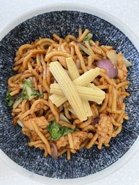 Directly above shot of pasta in plate