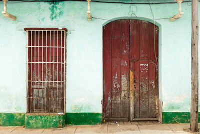 Closed door of house