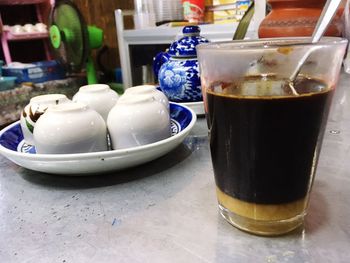 Close-up of beer in glass on table